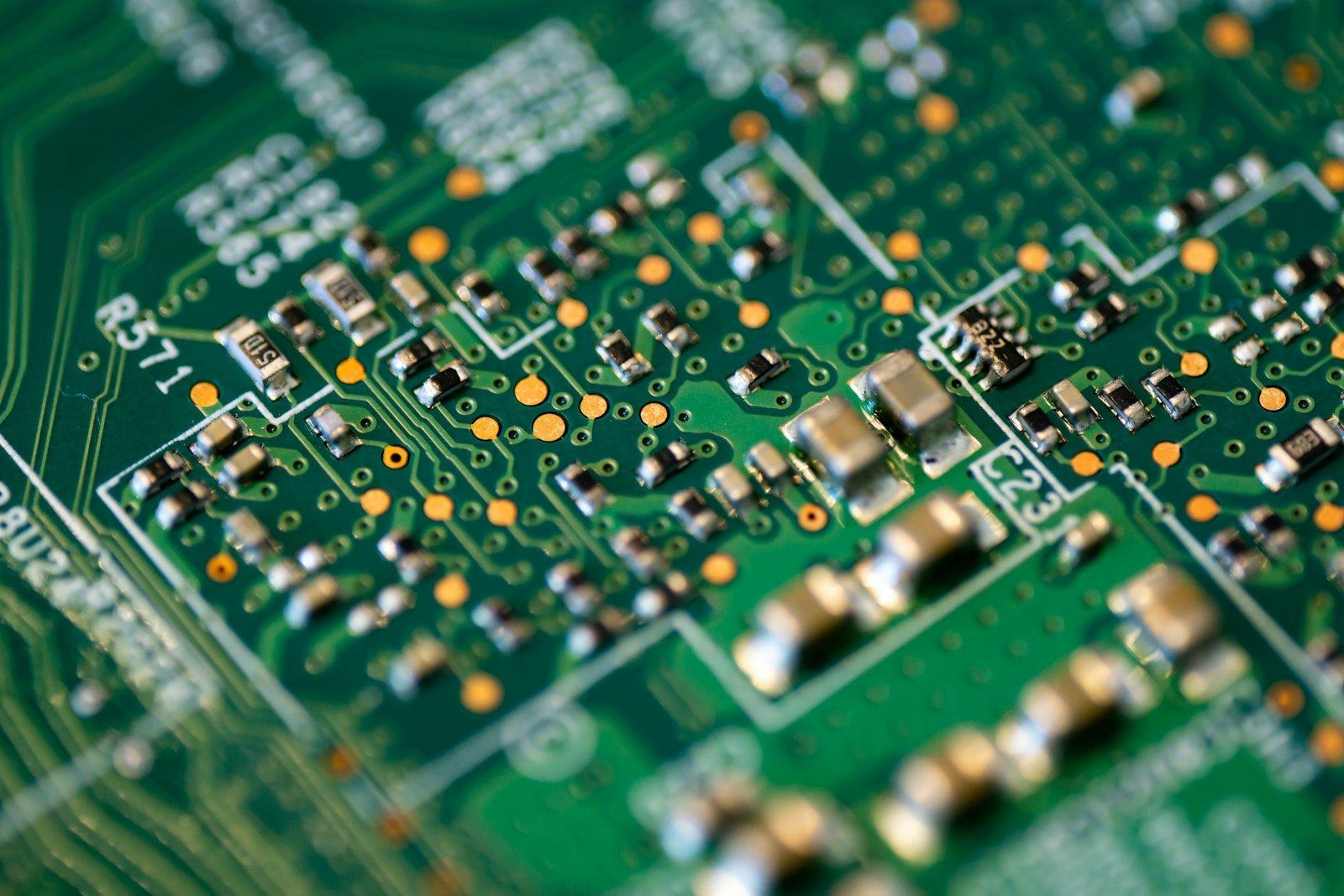 A circuit board photographed in close-up